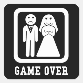 Game Over | Bachelor Stag Party Gift (Black/White) Square Sticker