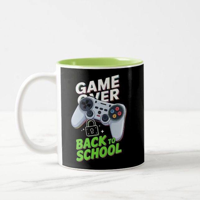 Game Over Back To School Funny First Day School Two-Tone Coffee Mug (Left)