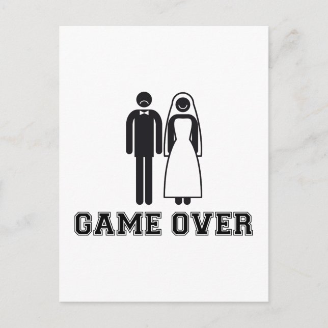 Game over, bride and groom, wedding couple postcard (Front)