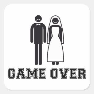 Game over, bride and groom, wedding couple square sticker