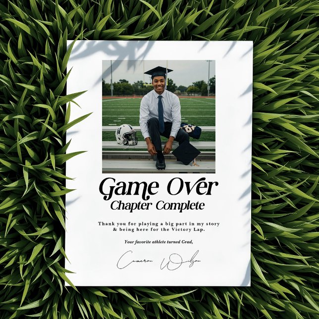 Game Over Chapter Complete Athlete Graduation Thank You Card (Athlete Graduation Thank You Card)
