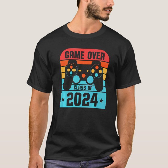 Game Over Class Of 2024 Students Funny Graduation  T-Shirt (Front)
