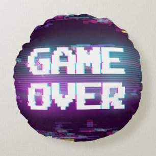 Game over concept, glitch effect. round cushion