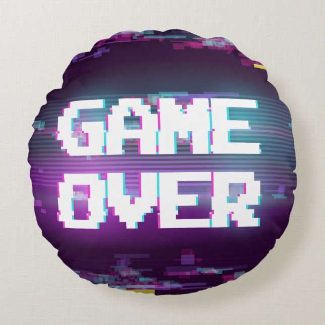 Game over concept, glitch effect. round cushion (Front)