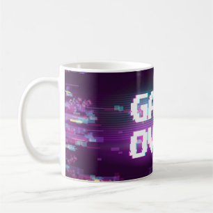 Game over concept illustration with glitch effect. coffee mug