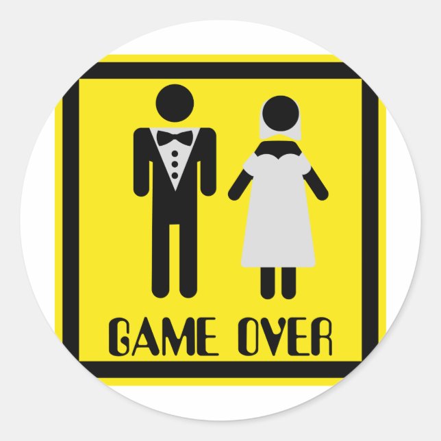 game over couple classic round sticker (Front)