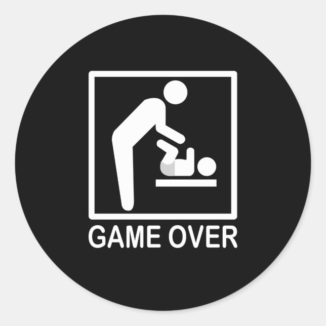 Game Over Dad Funny Pictogram Classic Round Sticker (Front)