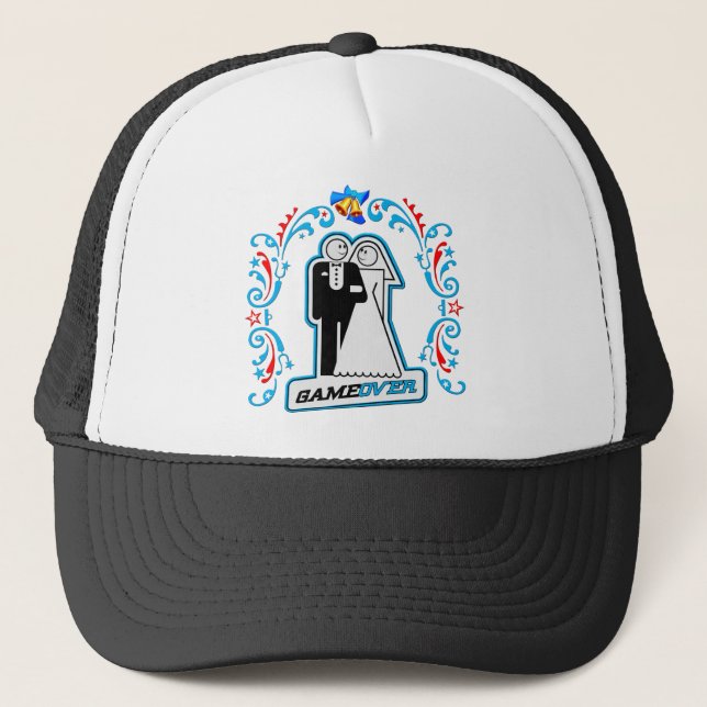 Game Over Deco Wedding Bride and Groom Trucker Hat (Front)
