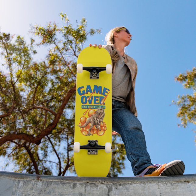 Game Over Dinosaur Apocalypse Pixelated Art Skateboard (Outdoor 1)