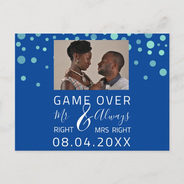 Game Over Funny Save The Date Wedding Confet Photo Postcard (Front)
