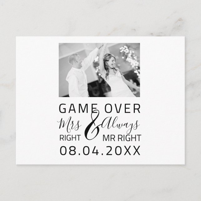 Game Over Funny Save The Date Wedding Photo Postcard (Front)