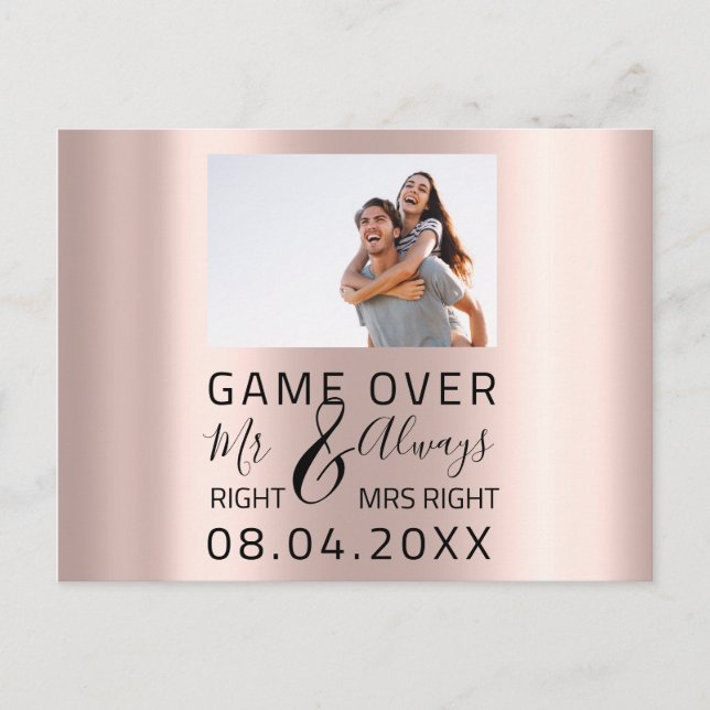 Game Over Funny Save The Date Wedding Photo Postcard (Front)