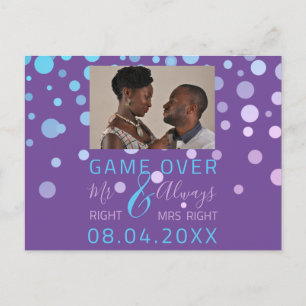 Game Over Funny Save The Date Wedding Purple Photo Postcard