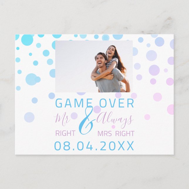 Game Over Funny Save The Date Wedding White Photo Postcard (Front)