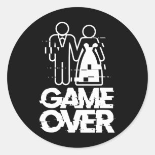 Game Over Glitch Bride Groom Funny Wedding  Classic Round Sticker