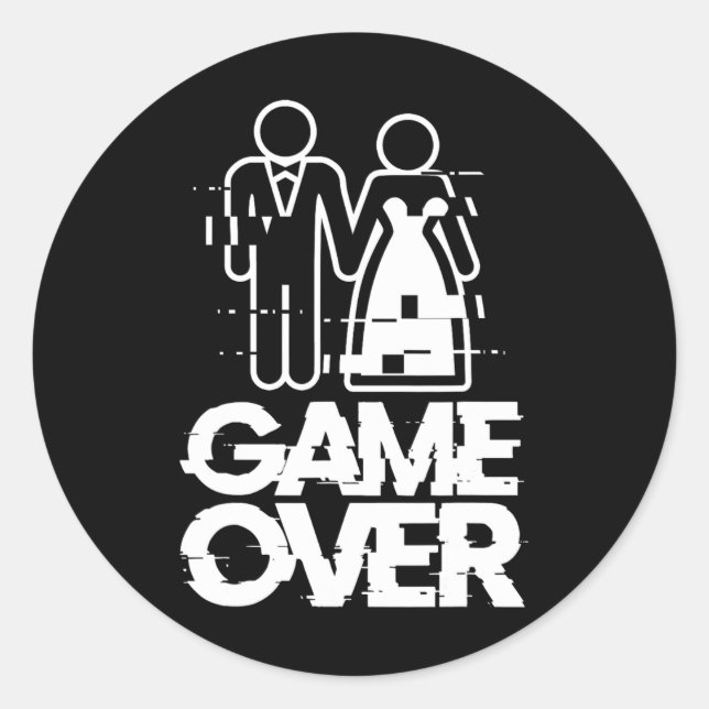 Game Over Glitch Bride Groom Funny Wedding  Classic Round Sticker (Front)