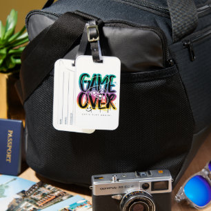 Game over graffiti joystick gamer luggage tag