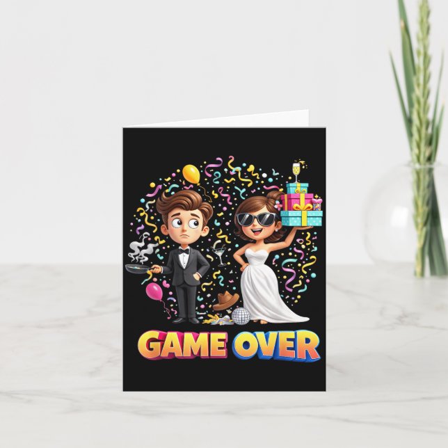 Game-Over Groom Bride Wedding Bachelor Card (Front)