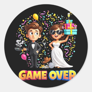 Game-over groom bride wedding bachelor classic round sticker
