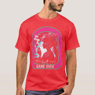 Game Over Japanese Anime Vaporwave Sad Girl Anime  T-Shirt