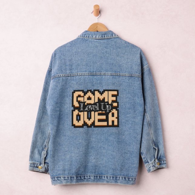 Game Over, Level Up: Pixelated Retro Game World Denim Jacket (Hangar)