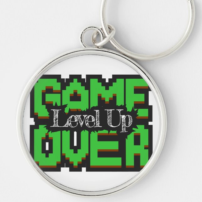 Game Over, Level Up: Pixelated Retro Game World Key Ring (Front)