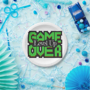 Game Over, Level Up: Pixelated Retro Game World Paper Plate