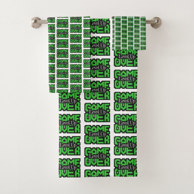 Game Over, Level Up: Retro Pixel Sandbox Adventure Bath Towel Set (Insitu)
