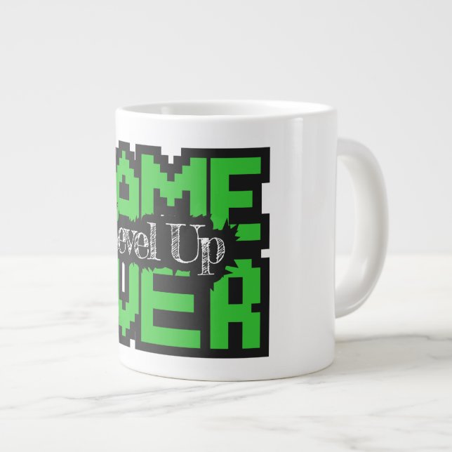 Game Over, Level Up: Retro Pixel Sandbox Adventure Large Coffee Mug (Front Right)