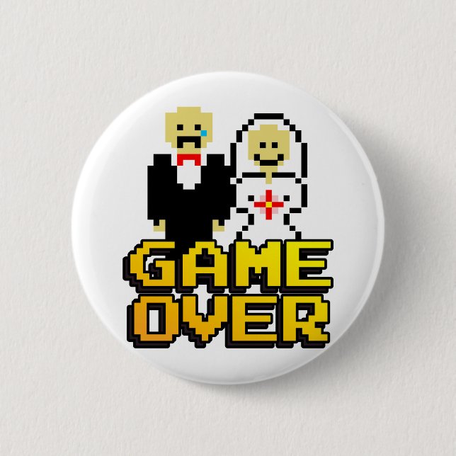 Game over marriage (8-bit) 6 cm round badge (Front)