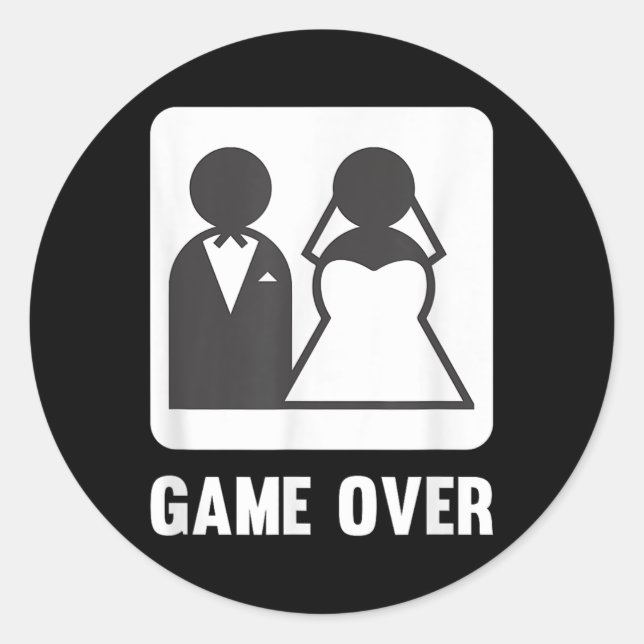 Game Over Marriage Groom Bride  Classic Round Sticker (Front)