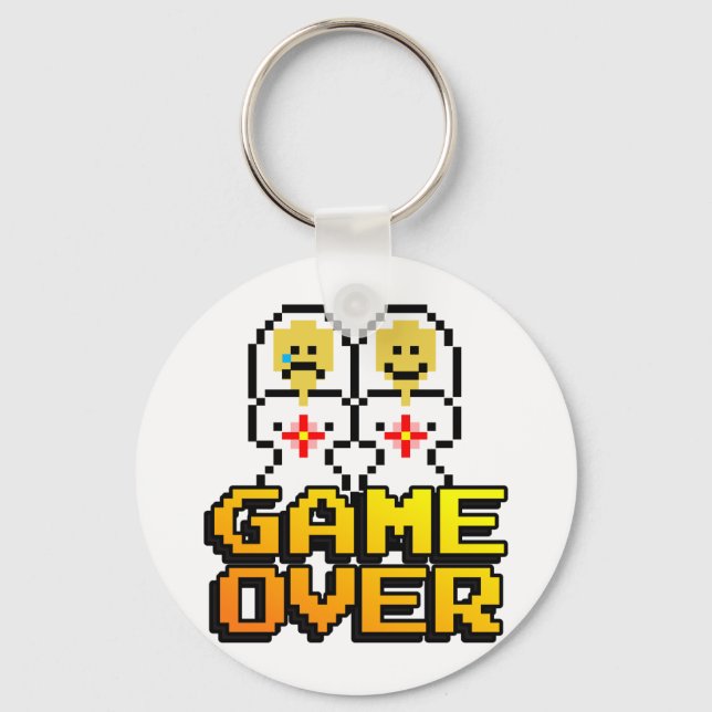 Game Over Marriage (Lesbian, 8-bit) Key Ring (Front)