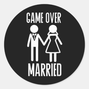 Game Over Married Wedding Bride Groom Just Married Classic Round Sticker