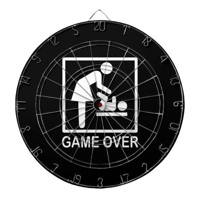 Game Over Mum Funny Black and White Pictogram Dartboard (Front)