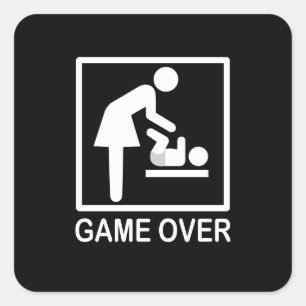 Game Over Mum Funny Black and White Pictogram Square Sticker