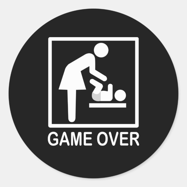 Game Over Mum Humourous Pictogram Classic Round Sticker (Front)