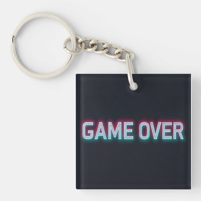 Game Over Neon Sign | Retro Glowing Arcade Design  Key Ring (Front)