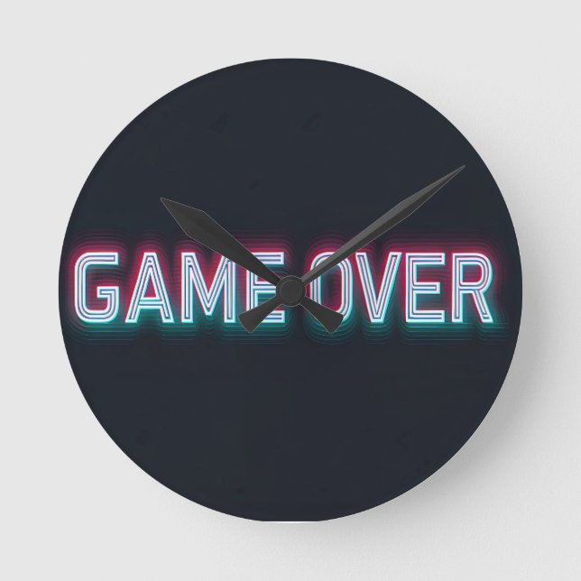 Game Over Neon Sign | Retro Glowing Arcade Design  Round Clock (Front)