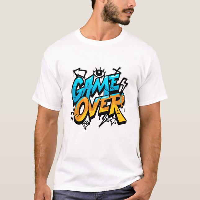 Game Over Neon Splash - Vibrant Neon Gaming Design T-Shirt (Front)