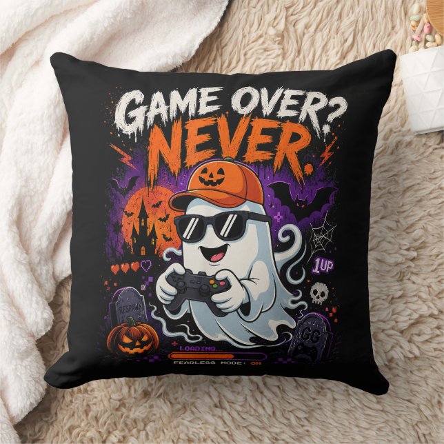 Game Over Never Funny Gamer Ghost Halloween Cushion (Blanket)