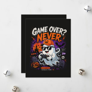 Game Over Never Funny Gamer Ghost Halloween Holiday Card