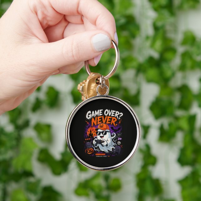 Game Over Never Funny Gamer Ghost Halloween Key Ring (Hand)