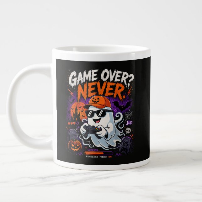 Game Over Never Funny Gamer Ghost Halloween Large Coffee Mug (Left)