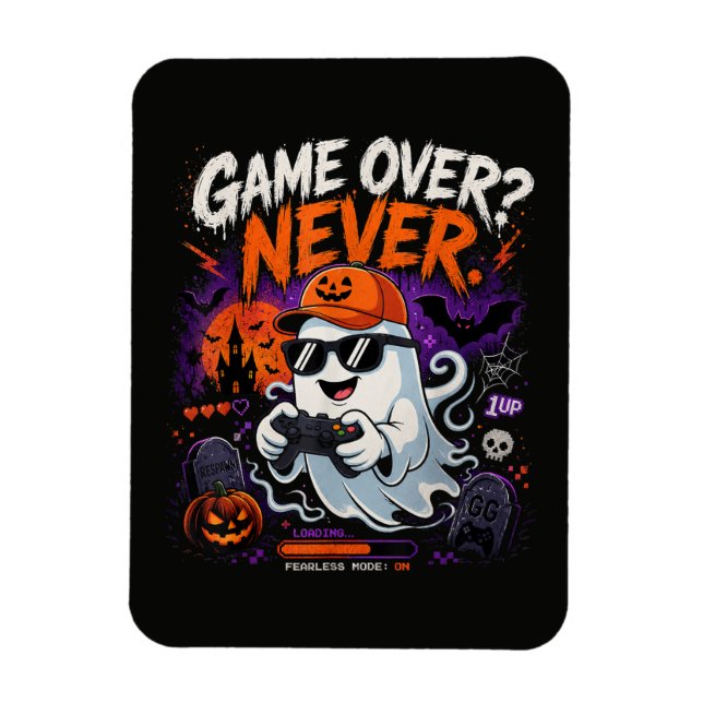 Game Over Never Funny Gamer Ghost Halloween Magnet (Vertical)