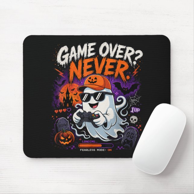 Game Over Never Funny Gamer Ghost Halloween Mouse Pad (With Mouse)