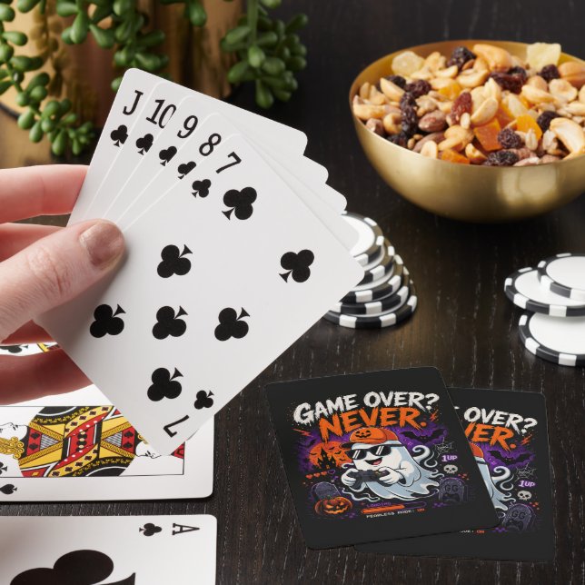 Game Over Never Funny Gamer Ghost Halloween Playing Cards (In Situ)