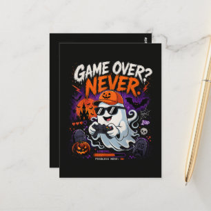 Game Over Never Funny Gamer Ghost Halloween Postcard