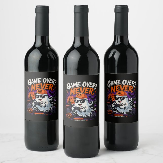 Game Over Never Funny Gamer Ghost Halloween Wine Label (Bottles)