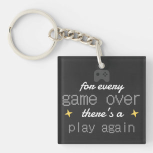 Game Over Play Again Gamer Quote Key Ring