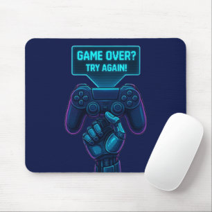 Game Over? Try Again! – Cool Futuristic Gamer  Mouse Pad